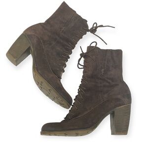 DKODE Women’s Brown Suede Staked Heel Lace Up Ankle Boots Made Portugal Size‎ 39